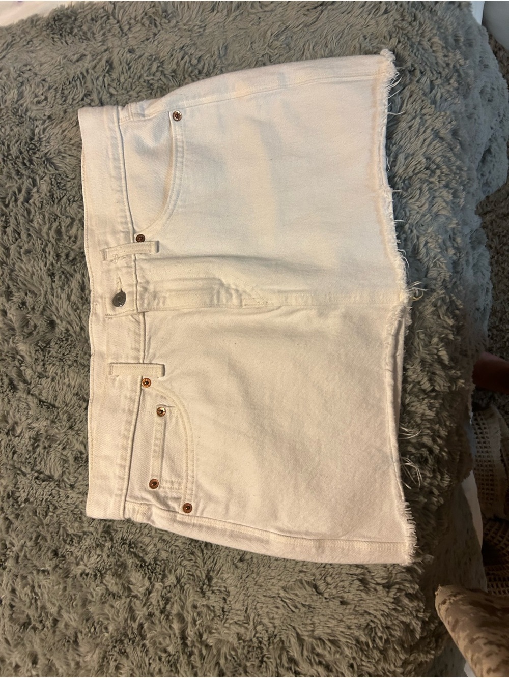 Levi's White Denim Mini Skirt with Frayed Hem